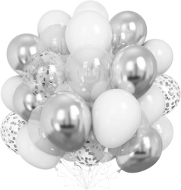 Balony Dekoracja Balonowa urodzinowa imprezowa Biały srebrny 30cm 60szt
