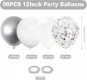 Balony Dekoracja Balonowa urodzinowa imprezowa Biały srebrny 30cm 60szt