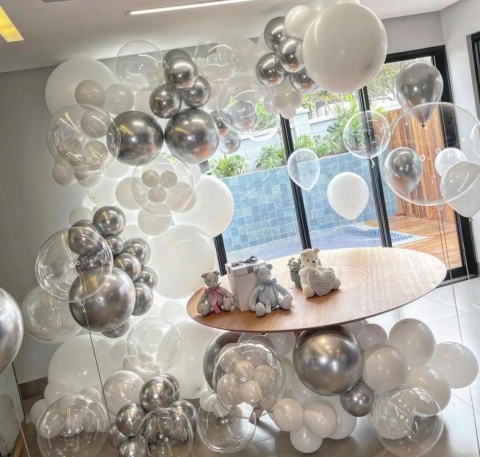 Balony Dekoracja Balonowa urodzinowa imprezowa Biały srebrny 30cm 60szt