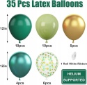 Balony lateksowe na urodziny zielone złote z konfetti 35 szt 30 cm