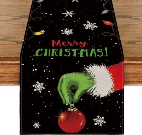 Bieżnik na stół świąteczny materiałowy dekoracja grinch 40 x 180 cm