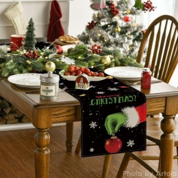 Bieżnik na stół świąteczny materiałowy dekoracja grinch 40 x 180 cm