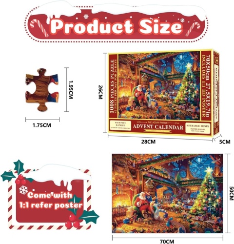 Kalendarz Adwentowy Puzzle Świąteczne Boże Narodzenie 1008 Elementów 24 Dni