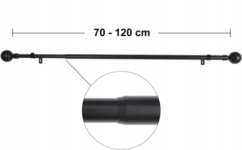 Karnisz pojedynczy na firanki zasłony drążek 70-120cm czarny metalowy