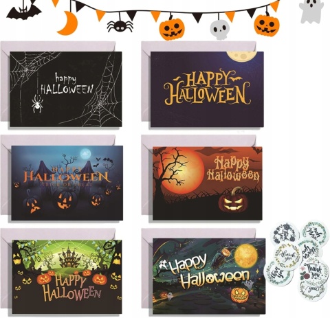 Kartki halloweenowe Happy Halloween z kopertami zestaw 6 sztuk