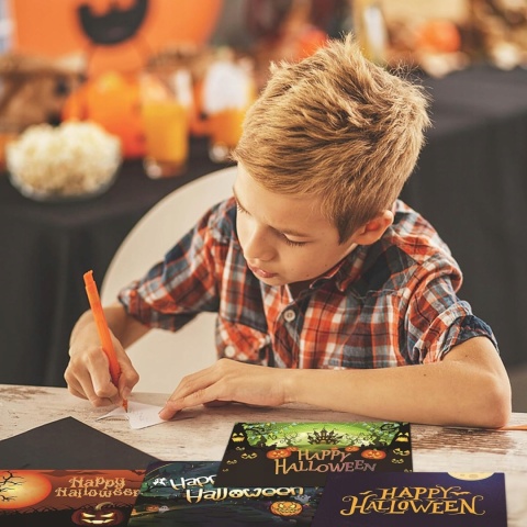 Kartki halloweenowe Happy Halloween z kopertami zestaw 6 sztuk