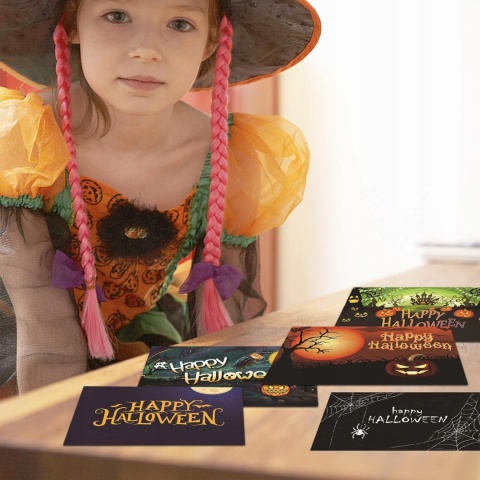 Kartki halloweenowe Happy Halloween z kopertami zestaw 6 sztuk