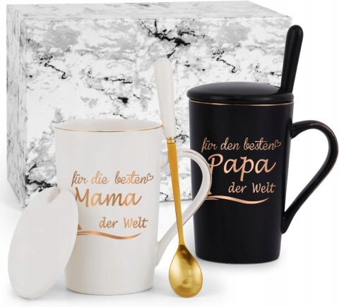 Kubki ceramiczne z pokrywką prezent dla mamy i taty 400 ml j. niemiecki