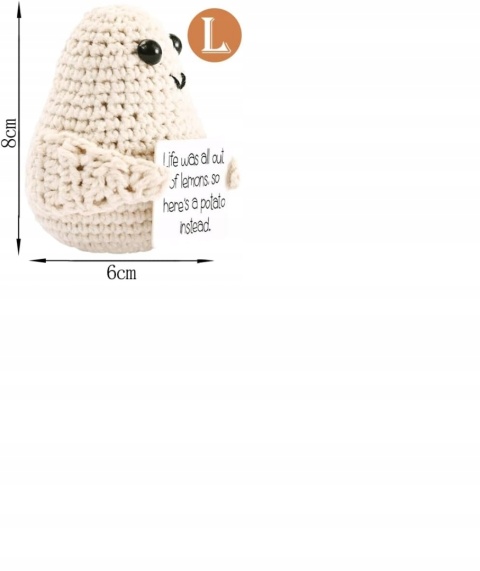 Maskotka pozytywny ziemniak z listem motywacyjnym 8cm bialy