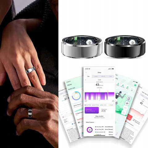 PIERŚCIEŃ FITNESS SMART RINGS WODOODPORNY SREBRNY ROZMIAR 9