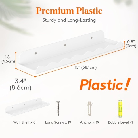 Półki ścienne Wiszące Plastikowe w Stylu nowoczesnym Zestaw 6szt Biały