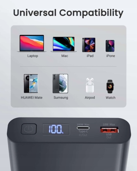 Power bank 20000mAh poręczny wydajny z szybkim ładowaniem USB C czarny