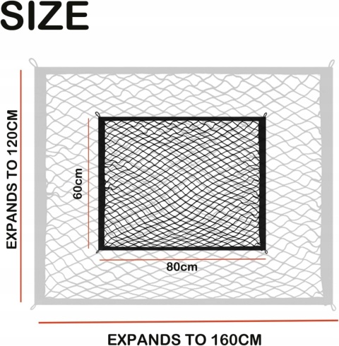 Siatka do bagażnika samochodu rozciągliwa z haczykami 80 x 60 cm
