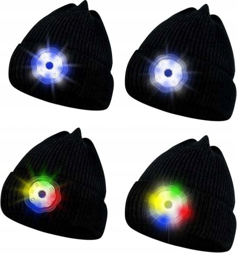 Czapka zimowa ze wbudowaną latarką LED 4 tryby USB Zestaw 4 szt Czarny M