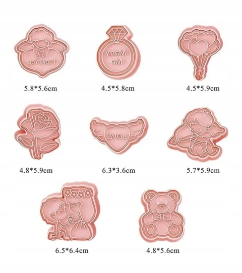 Foremki do ciastek 3D na walentynki plastikowe zestaw 8 szt dla zakochanych
