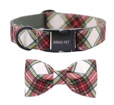 Obroża materiałowa dla psa z kokardą rozmiar L regulowana zielona krata