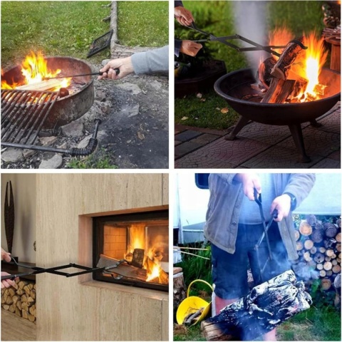 Pogrzebacz do ogniska kominka szczypce 80cm zestaw