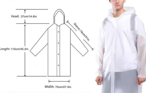Ponczo Peleryna przeciwdeszczowa uniwersalna długość 115cm L-5XL Biały 2szt