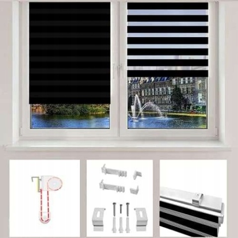 Roleta okienna dzień i noc z napinaczem bez wiercenia czarno-białe 60x150cm