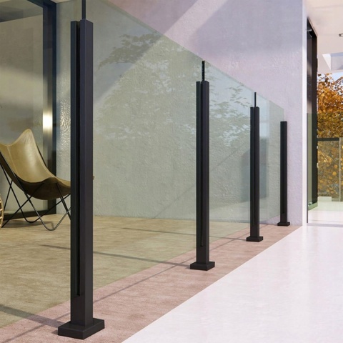 Słupek końcowy balustrady szklanej stal nierdzewna 65x10x10cm czarny mat