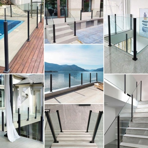 Słupek końcowy balustrady szklanej stal nierdzewna 65x10x10cm czarny mat