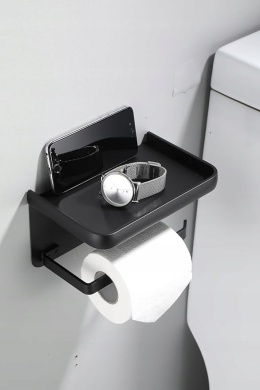 Uchwyt na papier toaletowy z półką na telefon komórkowy (czarny)