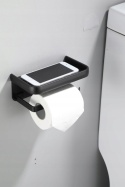 Uchwyt na papier toaletowy z półką na telefon komórkowy (czarny)