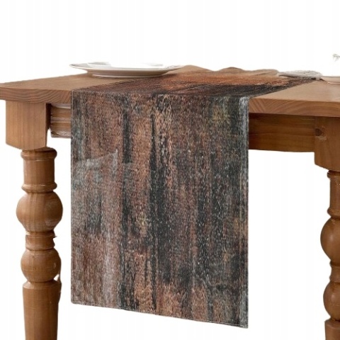 Bieżnik na stół lniany obrus dekoracja vintage brązowa 33 x 183 cm