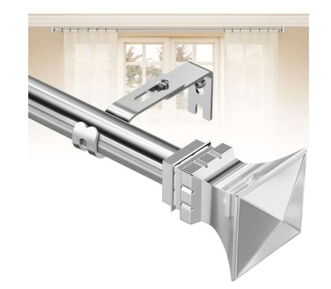 Karnisz pojedynczy na firanki zasłony drążek 76- 224 cm srebrny metalowy