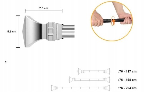 Karnisz pojedynczy na firanki zasłony drążek 76- 224 cm srebrny metalowy