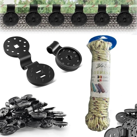 Klipsy Spinacze Do Tkanin Zacieniających Plastikowe 50 Szt Z Nylonową Liną