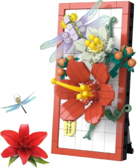 Klocki konstrukcyjne obraz 3D zawieszany kwiaty z owadami 11x19cm