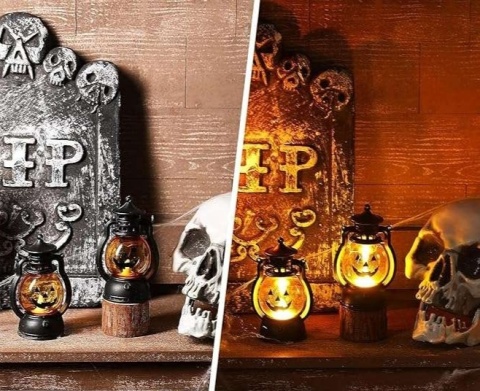 Lampiony na Halloween dekoracja świecąca na baterie wzór dyni 3 sztuki