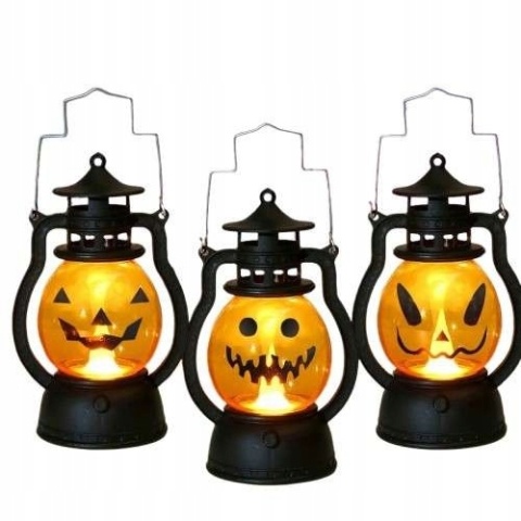 Latarnia na Halloween dekoracja świecąca na baterie wzór dyni 3 sztuki