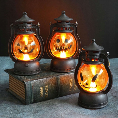 Latarnia na Halloween dekoracja świecąca na baterie wzór dyni 3 sztuki
