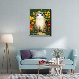 Malowanie po numerach obraz bez ramy motyw Kot w ogrodzie 40x50cm