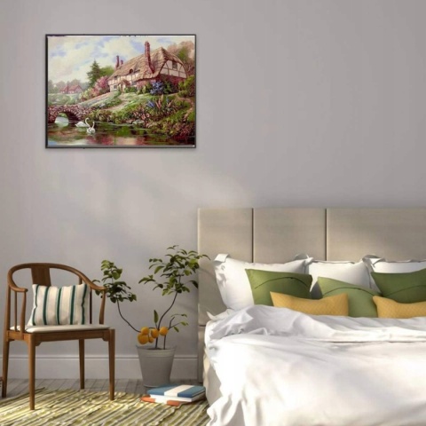 Malowanie po numerach obraz z ramą + farbki pędzle motyw chatka 40x50cm