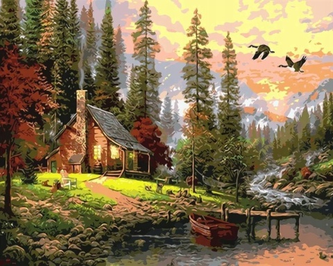 Malowanie po numerach obraz z ramą + farby 40x50cm wzór domu w górach