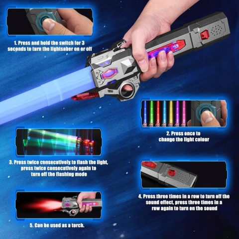 Miecz świetlny LED RGB laserowy zabawka z dzwiękiem teleskopowy 68cm
