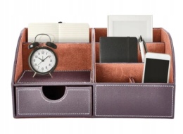 Organizer Przybornik na biurko Wielofunkcyjny Skórzany 28x14,5x14cm Brązowy