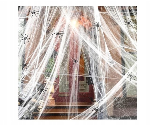 Pajęczyna sieć pająka dekoracja na Halloween 100g + plastikowe pająki 30szt