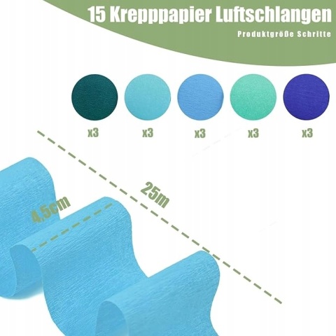 Papier Krepowy Krepina Rozciągliwa Gruba Bibuła 4,5 cm x 25 m 15 Rolek