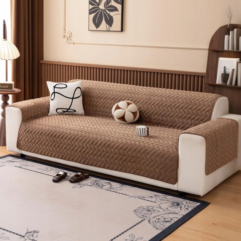 Pokrowiec na sofę kanapę dekoracyjna ochronna 200x185cm geometria brązowy
