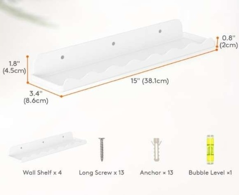 Półki wiszące ścienne do pokoju dziecięcego plastikowe białe 38cm 4 sztuki