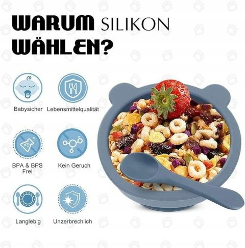 Talerz dla niemowląt z przyssawką silikonowa antypoślizgowa plus łyżka