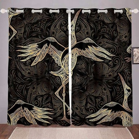 Zasłony zaciemniające z motywem złotego żurawia 117x183 cm Zestaw 2 szt