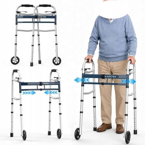 Balkonik rehabilitacyjny chodzik dla seniorów regulowany z dwoma kółkami