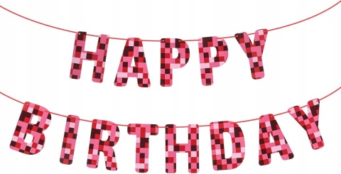 Baner Happy Birthday czerwony dekoracja urodzinowa na imprezę dla dzieci