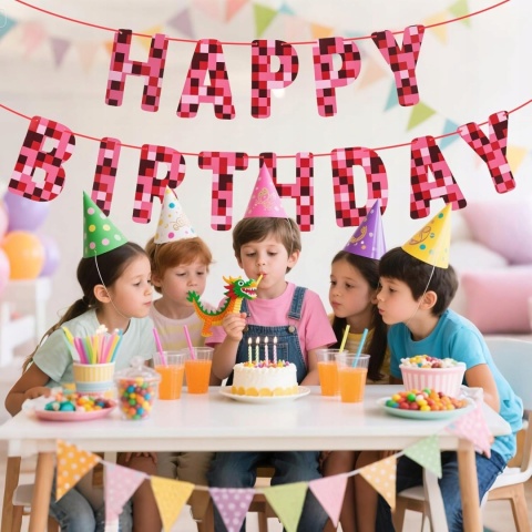 Baner Happy Birthday czerwony dekoracja urodzinowa na imprezę dla dzieci