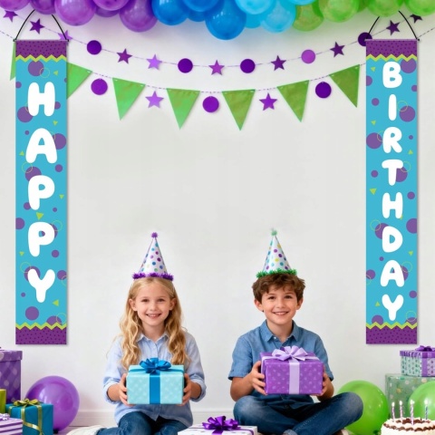 Banery Urodzinowe Na Drzwi Happy Birthday Niebiesko Fioletowe 2 Szt